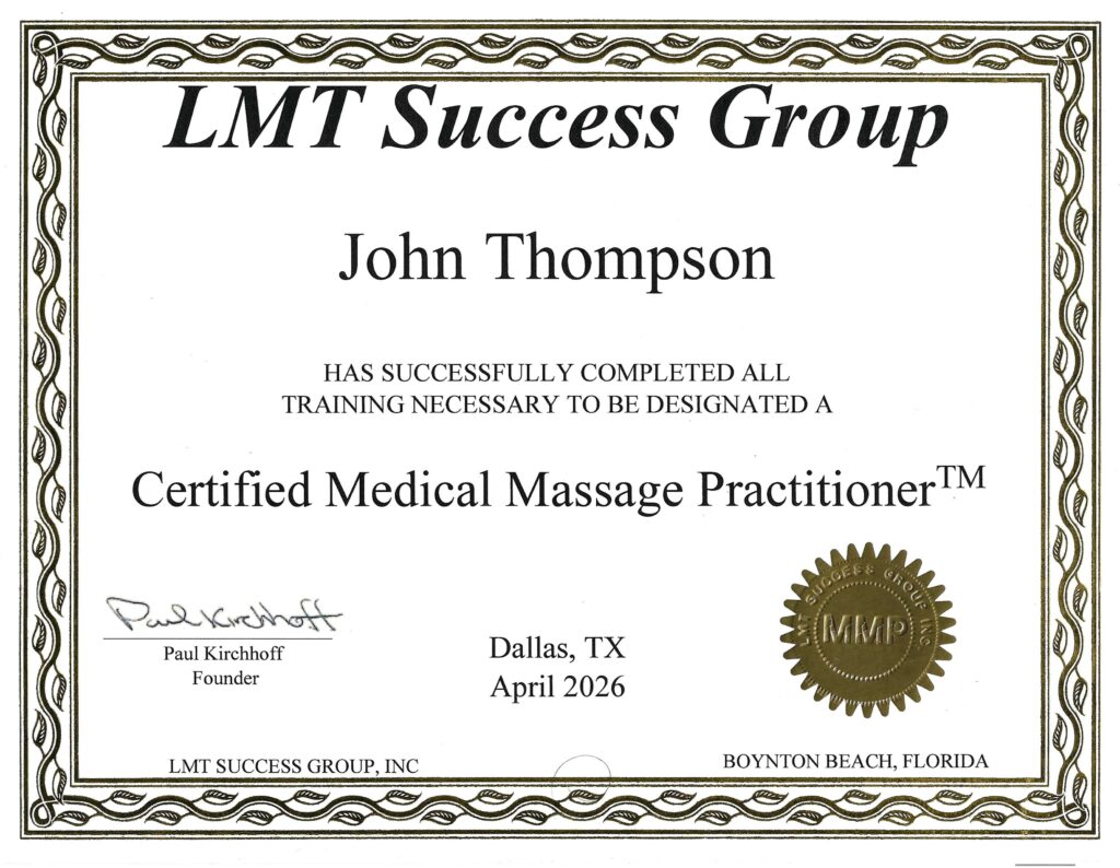 John Thompson LMT, MMP Certification - Medical Massage Colleyville TX