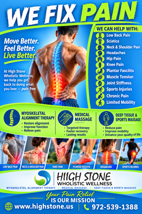 We Fix Pain, Myoskeletal Alignment Technique, Myoskeletal Therapy, Deep Tissue Massage near me, pain relief massage near me, Massage therapy near me, massage therapist near me, Massage Therapy Colleyville, Massage Therapist Colleyville, Deep Tissue Massage Colleyville, Sports Massage near me, Sports Massage in Colleyville TX